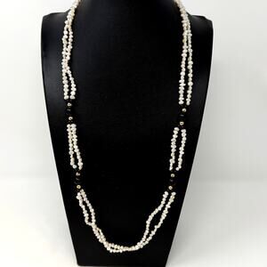 Freshwater Pearls Black Onyx 14K Gold Beads Double Stranded Necklace 29 1/2"